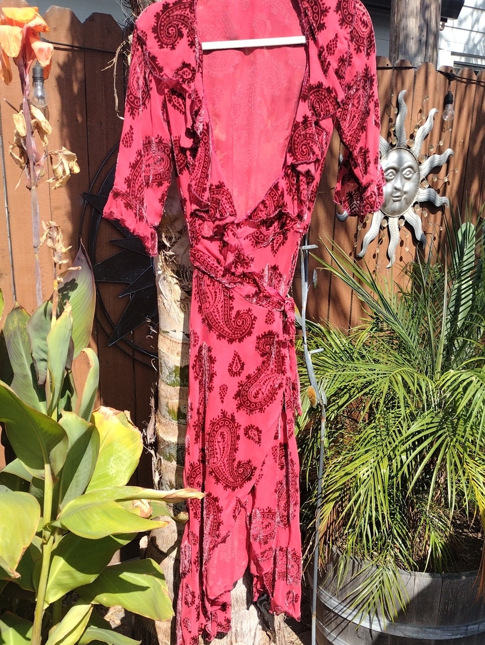 Romantic Whimsigoth Sheer Velvet Burnout Paisley Ruffle Wrap Devore' Dress